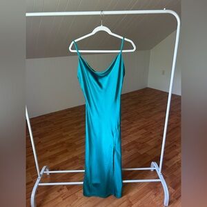 Elegant Teal Cowl Neck Slip Dress